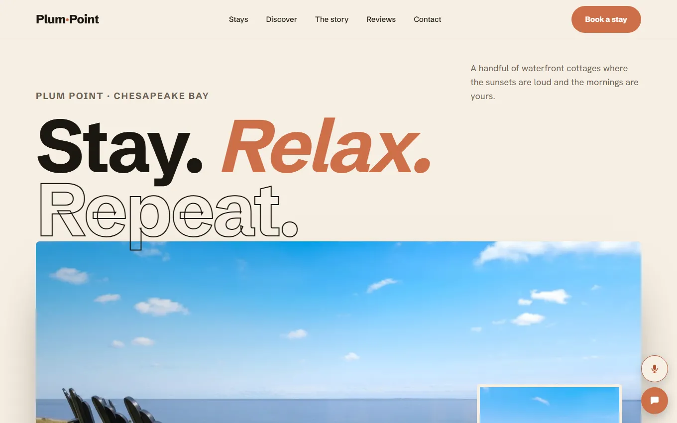 Screenshot of the Plum Point Cottages website