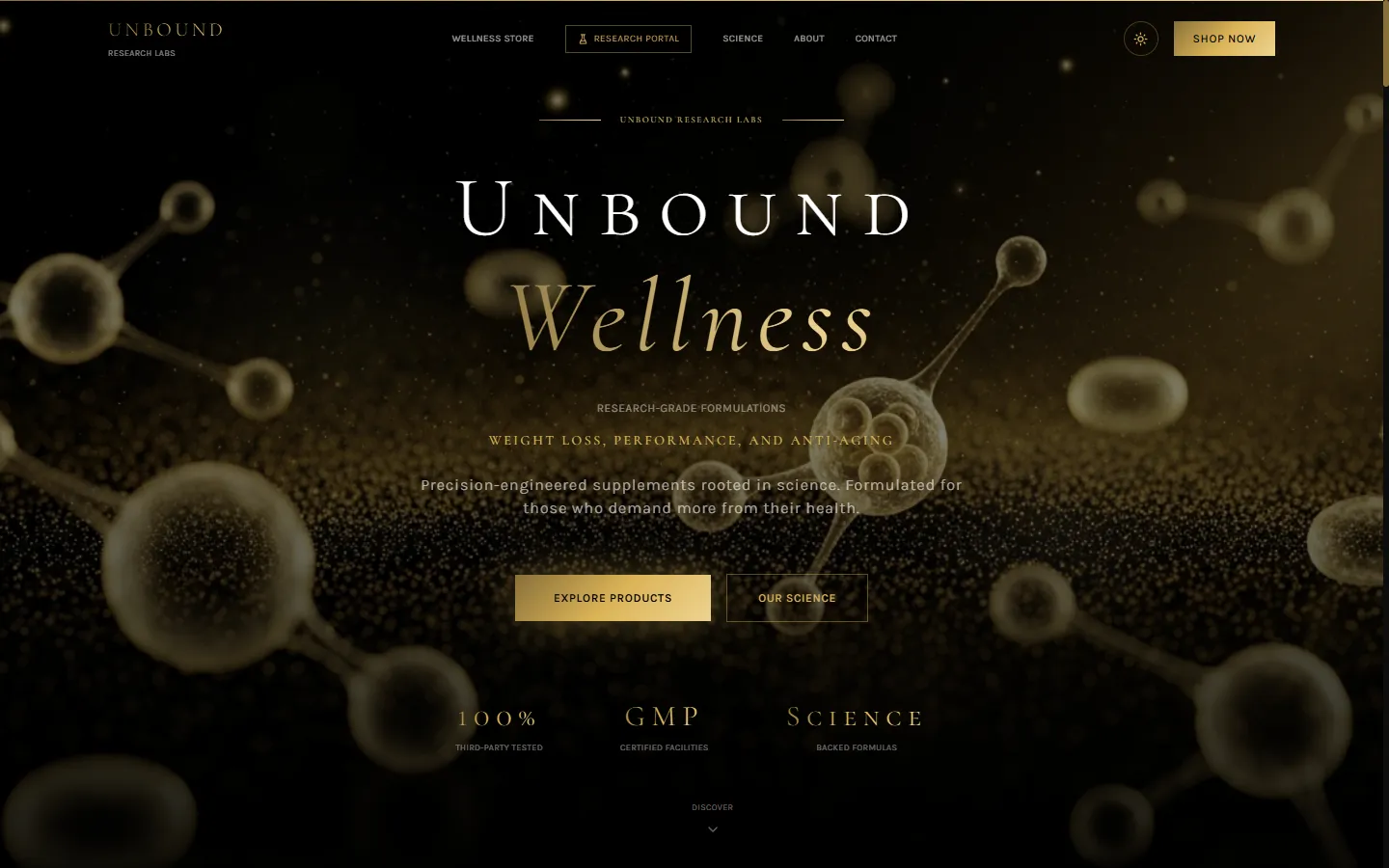 Screenshot of the Unbound Wellness website